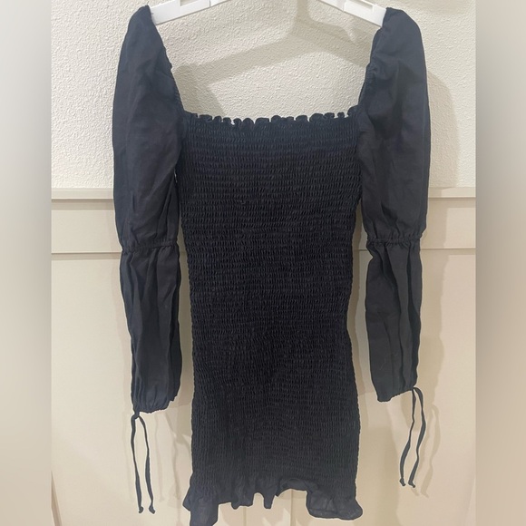 Reformation Hilary Black Smocked Mini Dress Size M - Picture 12 of 16